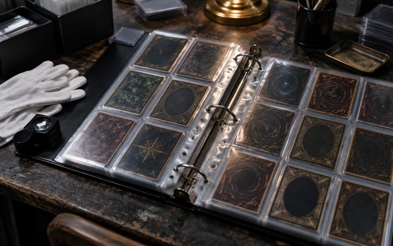 Archival trading card binder on a collector's desk