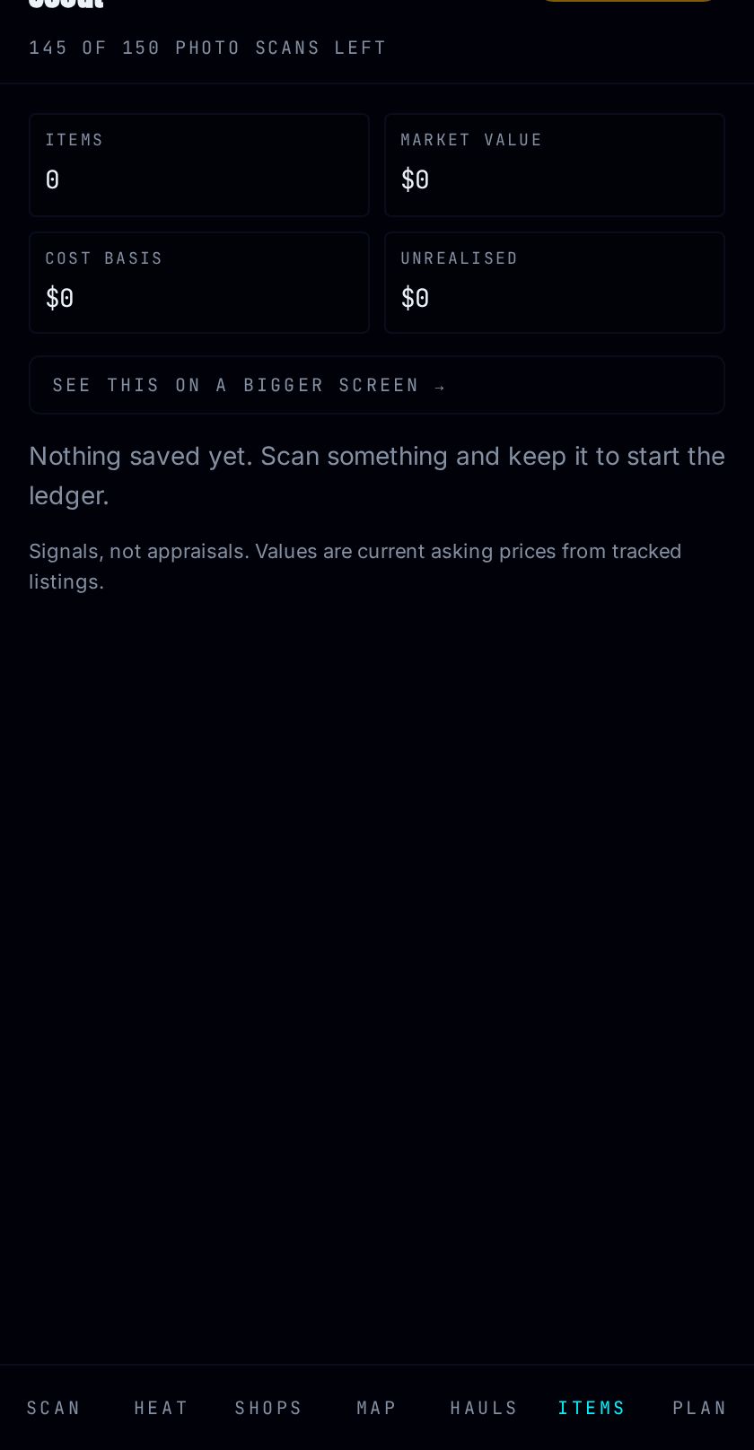 Scout Items screen