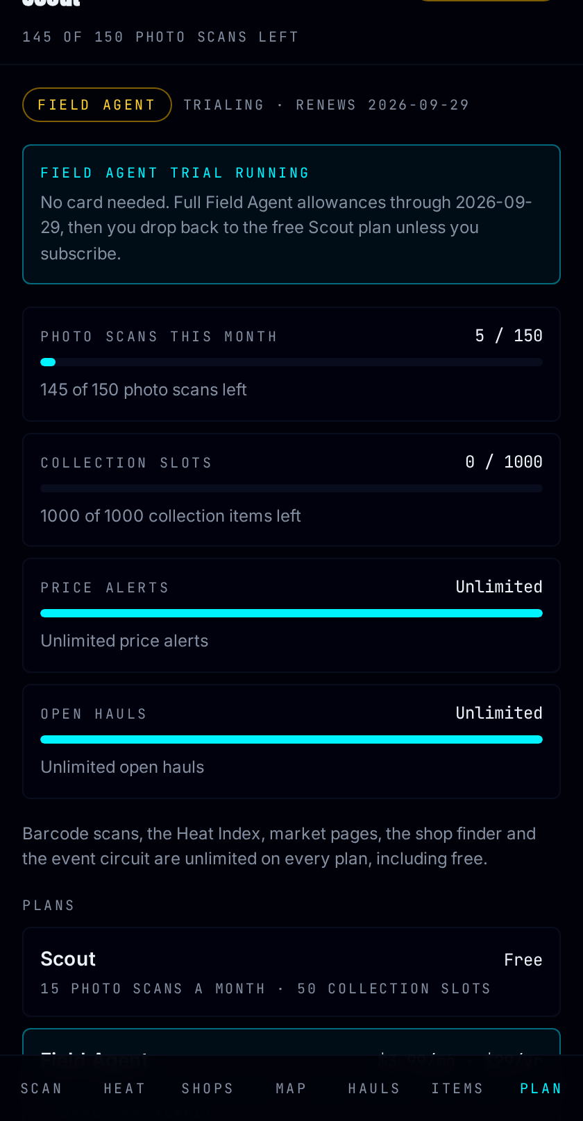 Scout Plan screen