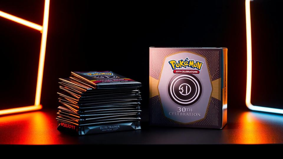 Pokémon TCG 30th Celebration booster pack featuring Pikachu, Mew, and Mewtwo