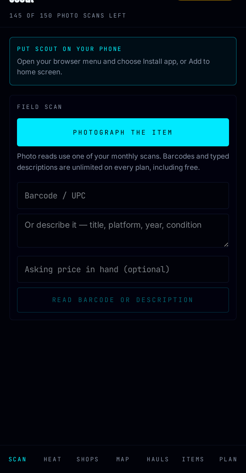 Scout Scan screen